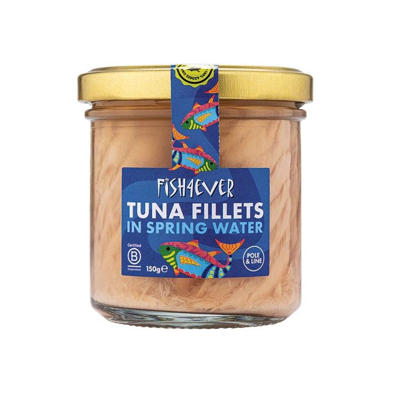 Fish 4 Ever | Skipjack Tuna Fillets In Water - Sustainably Fished. Canned Glass Jar Food Rich In Omega-3. Great Used In Salads, Making Sandwich Spread Or Hot And Cold Snacks |150g (Pack of 1)