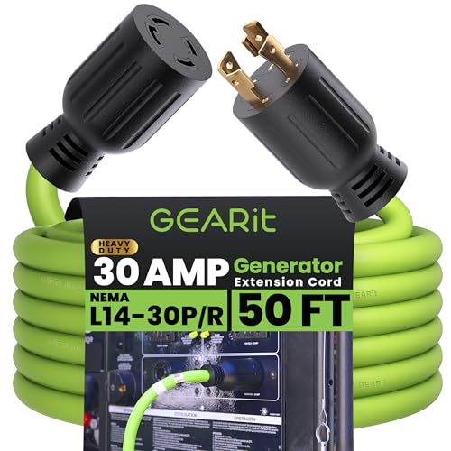 GEARit 30-Amp Generator Extension Cord, 120/250-Volt, 4-Prong, 7500W, NEMA L14-30P/L L14-30R, 10...