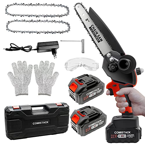 Mini Motosierra de 8 pulgadas con Motor sin escobillas,2 Baterías de 3,0 Ah, Ajuste Automático de la cadena del engrasador, Motosierra de Batería inalámbrica para poda de corte de árboles de ramas Cover