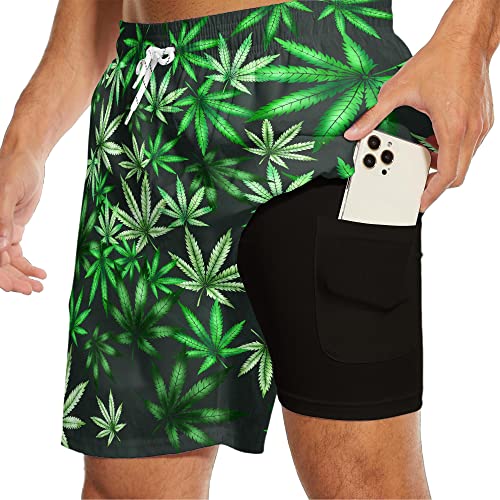 Hawaiian Swim Trunks with Compression Liner Lightweight Beach Board Shorts Soft Tropical Swim Suits for Men2