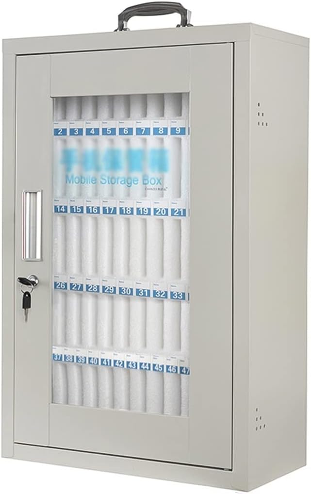 Cell Phones Storage Safe Deposit Box, with Handle Storage Cabinet, Wall-Mounted Cell Phones Storage Cabinet Pocket Chart Storage Locker Box,for Office Classroom,Silver-36