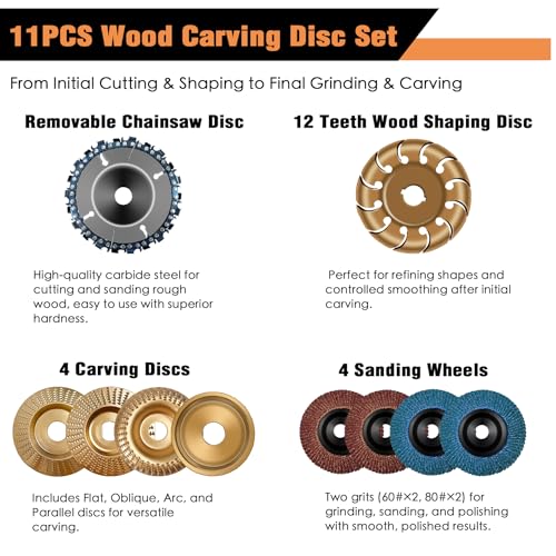 Konvixon KON-MDP001 11Pcs Wood Carving Disc Set For 4 Inch Or 4 1/2 Inch Angle Grinder thumb #3
