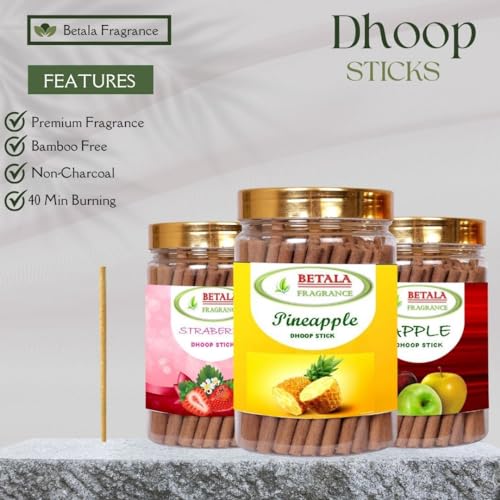 Image of Betala Fragrance Pineapple Flavour Dhoop Sticks for Pooja. Pack of 200 g with Dhup Stick Stand Holder