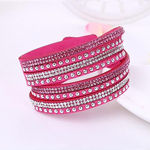 Long tiantian Leather Wrap Bracelets for Women, Boho Multi-Layer Pink Western Jewelry Cowgirl Outfits for Women2