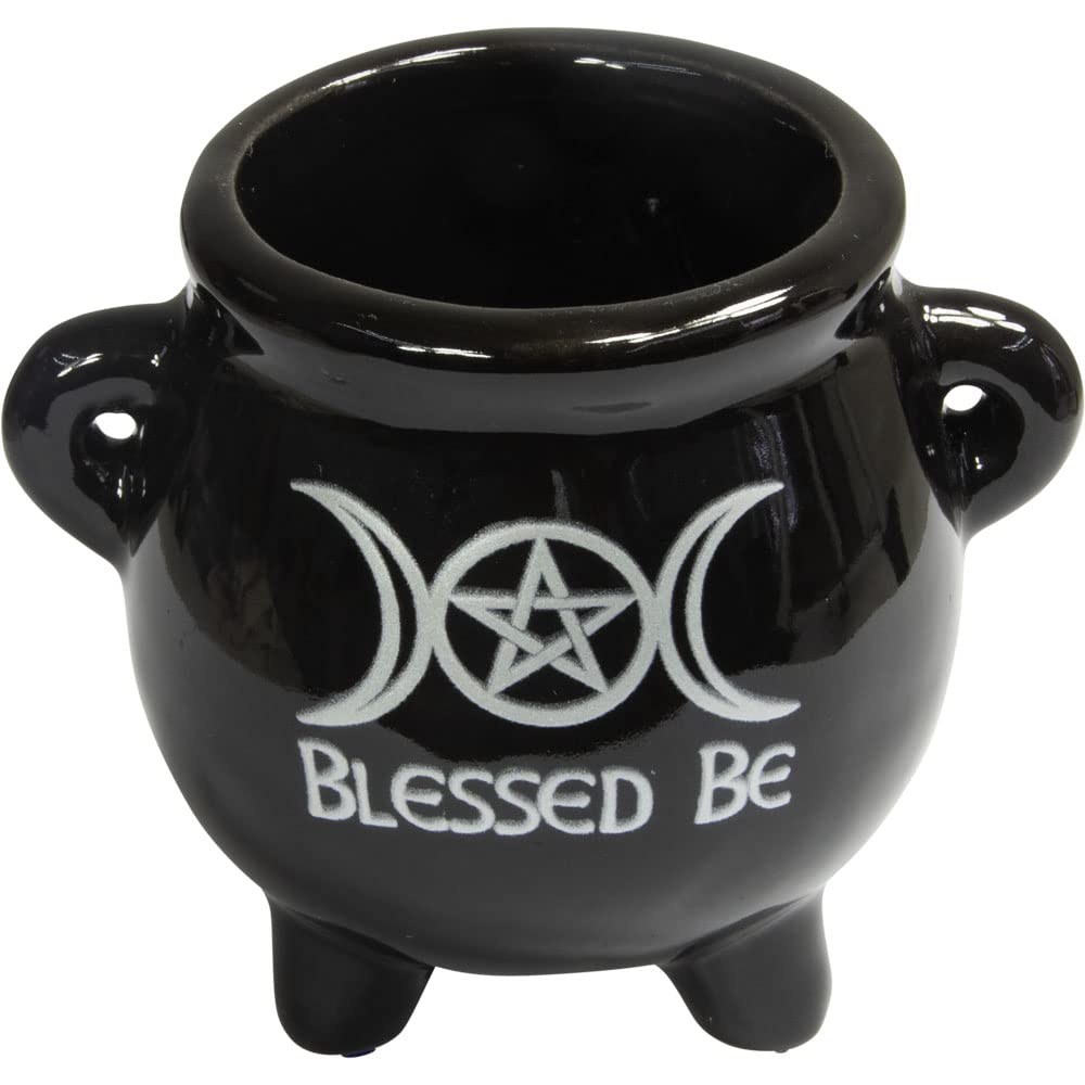Ceramic Mini Cauldron - Triple Moon w/Pentacle