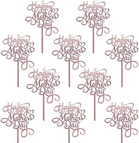 JOZON 10 Pieces Happy Mother’s Day Cake Topper Rose Gold Acrylic Mothers Day Cupcake Topper Thanks Mom Best Mom Ever Cake Picks for Mother's Day Birthday Party Cake Decorations