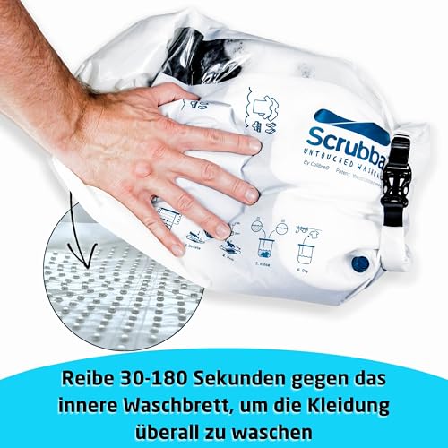 Scrubba UNTOUCHED Waschbeutel – Manuelle Reise-Handwaschmaschine ohne Strom – Ultraleicht & umweltfreundlich – Ideal für Camping Outdoor, unterwegs & Babywäsche – Faltbar – 150g