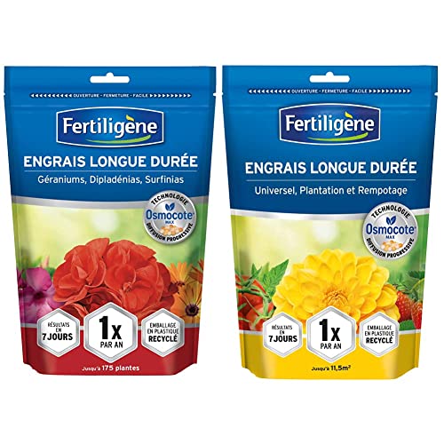 FERTILIGENE Engrais Longue durée Osmocote Max Géraniums, Dipladénias, Surfinias 700g & FERTILIGENE Engrais Longue durée Osmocote Max Universel, Plantation et Rempotage 700g