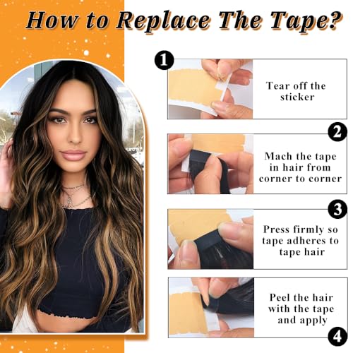 Image of YDDM Balayage Natural Black to Chestnut Brown Tape in Hair Extensions, 20pcs 16 Inch 100% Remy Human Hair Straight Seamless Invisible Tape in Hair Extensions Human Hair(1B /1B /6#, 16 Inch)