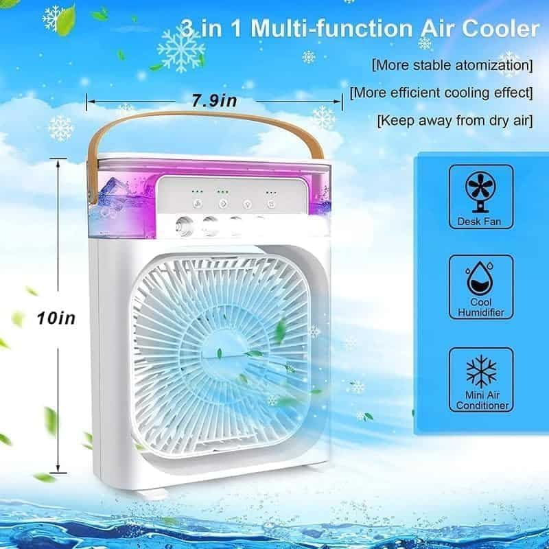 Image of NEW 10 INCH HIGH QUALITY OMS BIG FAN Portable PRO Mini Air Cooler with USB Rechargeable Power, Adjustable Wind Speed, 7 Colors LED Light, Black