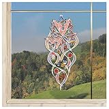 DSD Design-Studio Drechsler Fensterbild Herbst-Ahorn mit Vögelchen Plauener Spitze Fensterdeko Spitzenbild mit Blaumeise und Fliegenpilz 38 x 17 cm