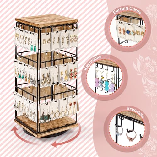 Image of 360 Rotating Earring Display Stands for Selling, Earring Rack Display Holder Stand, Jewelry Display for Vendors Selling Earring Cards, Necklaces, Bracelets, Hair Accessories (48 Hooks)