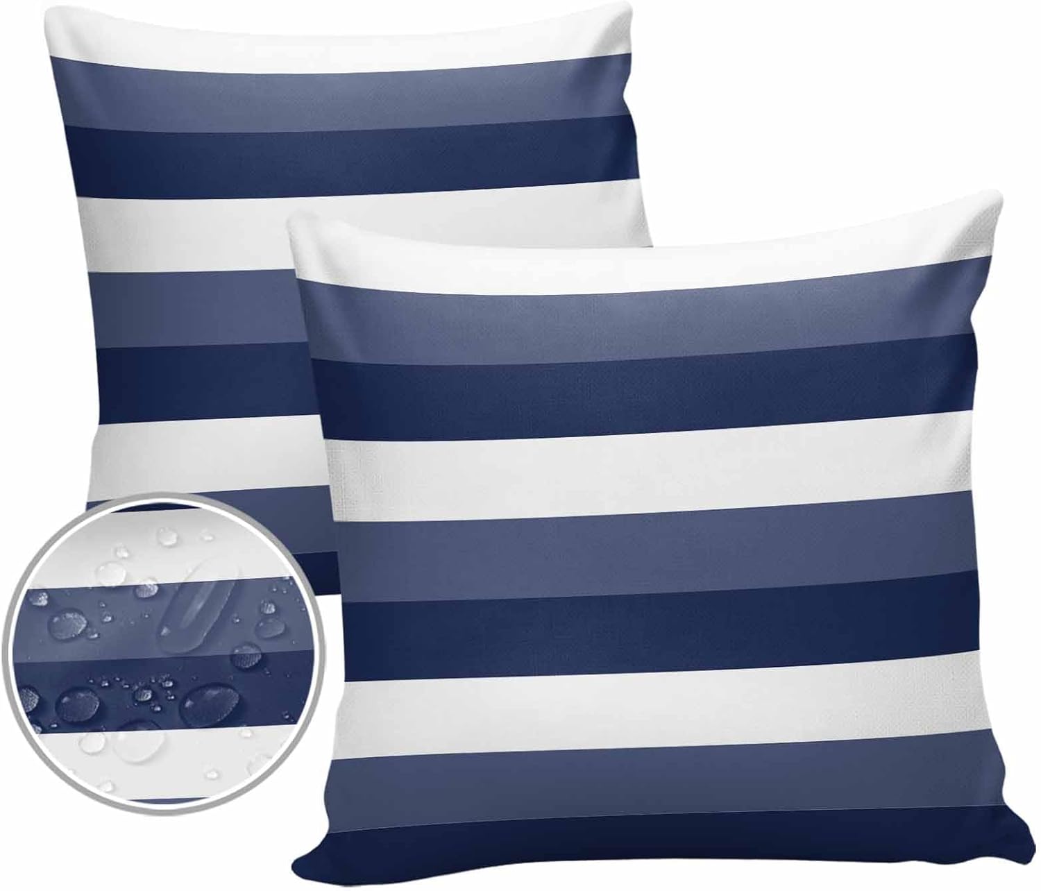 Navy Blue and White Striped Outdoor Waterproof Pillow Covers Pack of 2, Abstract Ombre Geometric Decorative Throw Pillowcases Polyester Cushion Covers for Garden Patio Tent Sofa Couch, 24x24 inch