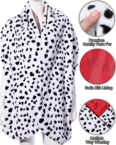 Vicenpal Faux Dalmatian Stole for Women Halloween Costume, 1920s Black and White Dot Faux Fur Collar Cosplay3