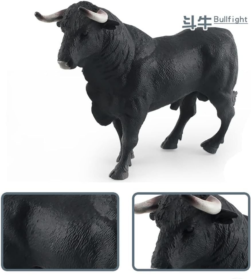 Simulated Cowboy with Black Bull Figure Toy, Realistic Spanish Bullfighter Cattle Figurines Preschool Science Educational Learn Cognitive Toys