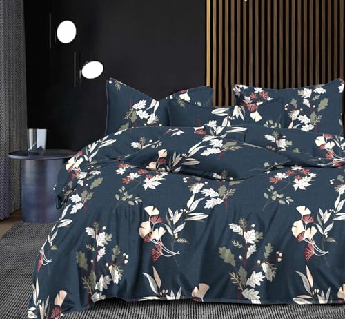 Image of Reversible AC Comforter Set with Matching Bedsheet & 2 Pillow Covers (4 Pcs Bedding Set) for Double Bed, Glace Cotton (200 GSM, 400 TC) Printed, Reversible, All Seasons, 90x100 Inches, D5