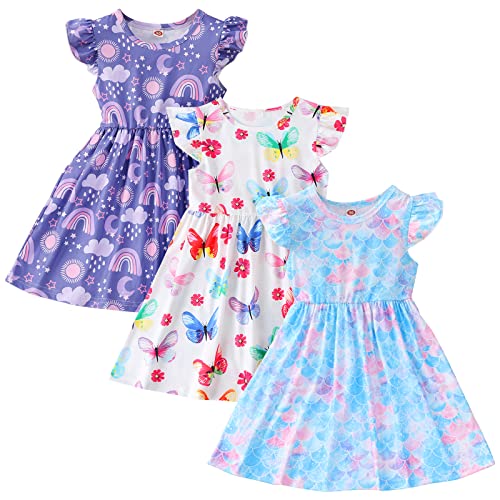 Image of Toddler Little Girls Casual Dresses Short Sleeve Crew Neck Graphic Cartoon Dress for 2-8 Years