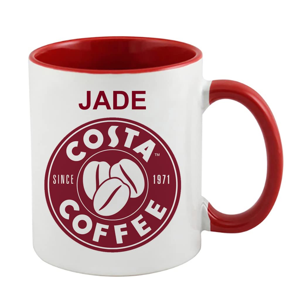 Giftme Personalised with Any Name Costa Unique Inside Coloured Ceramic Mug Coffee Tea Mug. (Red Inside Coloured and Handle)