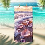 Ocean Breeze - Toalla de playa con piedras preciosas, color violeta con conchas de ensueño, de secado rápido, absorbente, sin arena, ligera, para vacaciones, viajes, piscina, picnic, esenciales, 62 x