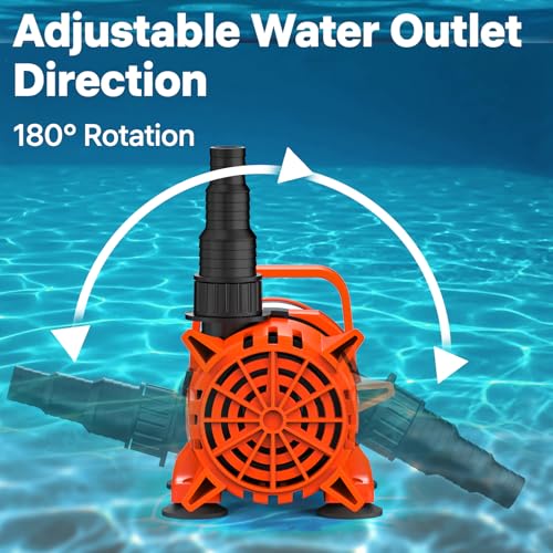 Image of DOKO 2700GPH Submersible Water Pump, 180 Ajustable Pond Pump with 20FT Power Cord 120W Ultra Quiet Aquarium Pump for Pond, Fountain, Waterfall, Fish Tank, Hydroponic, Statuary, Orange Black