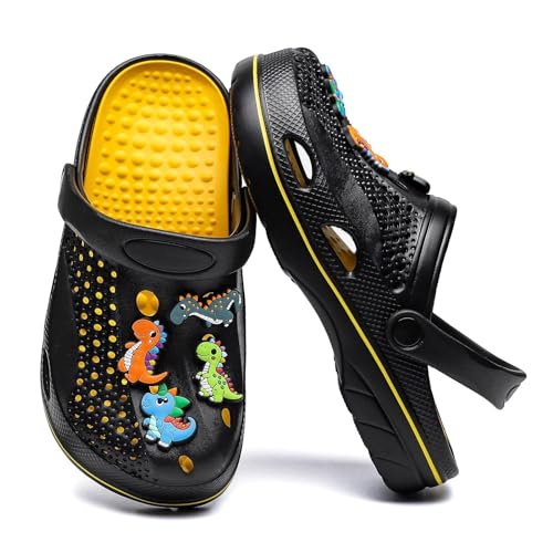Wolidio Kid Garden Clogs Shoes Boys Girls Clogs Children Cute Water Beach Slippers DIY by Yourself Snadals Black and Gold Size 4.5-5 Big Kid