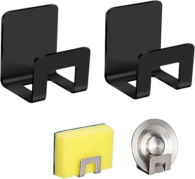 Sponge Holder, 2 Pack Sponge Holder for Kitchen Sink, Easy to Install, Strong and Sturdy, Good Ventilation Performance to Keep the Sponge Dry. Black