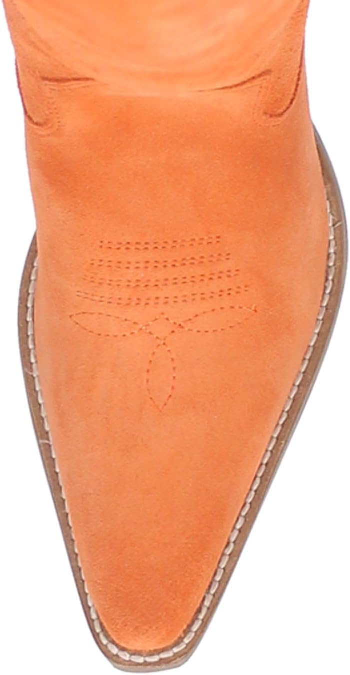 SHODENSE Women Suede Knee High Cowgirl Cowboy Boots Embroidered Stacked Heel Pointed Toe Tall Western Boots Pull On Wide Calf Low Chunky Heel Dress Long Boots Casual Suede Orange 8.5 M US - Image 3