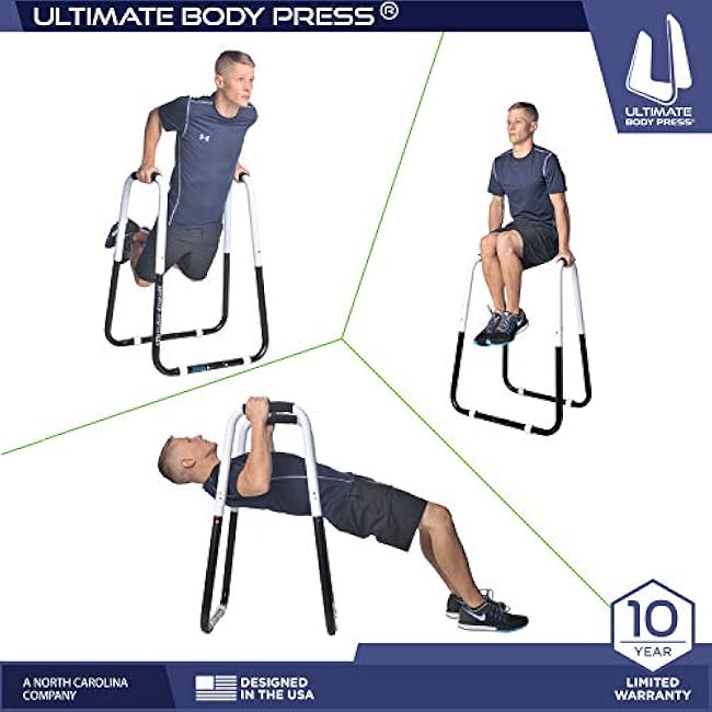 Ultimate Body Press Dip Bar Fitness Station - Adjustable Width Folding Dip Stand with Angled Grips, Stable Leveling and Easy Storage