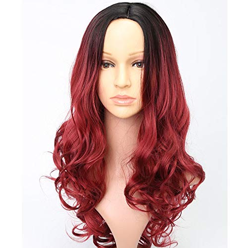 Perruque longue vague bouclée noir rouge : volume immédiat pour cheveux fins