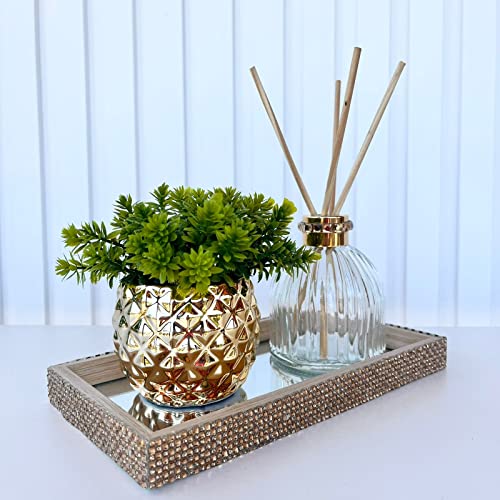 Decoração sala bandeja mdf + difusor vidro + vaso cachepô