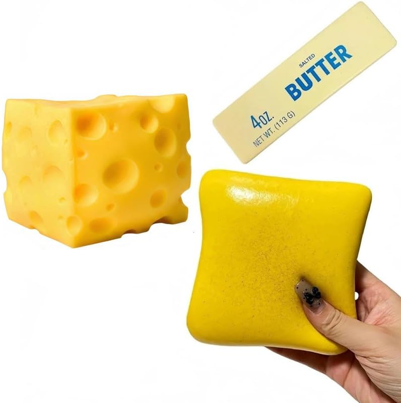 3-Pack Food Squishies Set - Slow Rising Squishy Toys, Cheese & Bread Butter Squishy, Sensory Stress Relief Squeeze Toys, Cute Desk Fidget Toy Gift