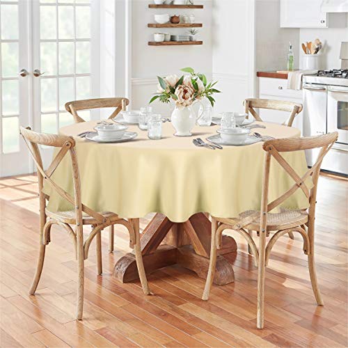 Image of Obstal 210GSM Round Table Cloth, Champagne, 60 Inch Diameter | Water Resistance Microfiber Tablecloth, Decorative Fabric Circular Table Cover for Outdoor and Indoor Use