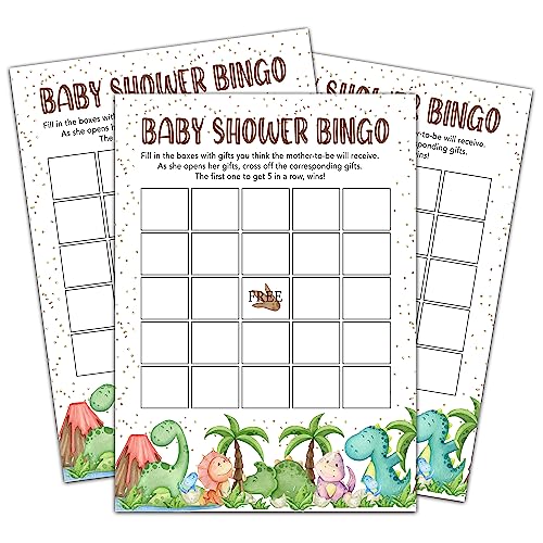 HEZNZXQ Baby Shower Games for Boys Girls, Dinosaur Baby Bingo Game for Baby Shower, Tropical Dino Baby Shower/Gender Reveal Parties Decorations, 5" x 7" Double-Sided Cards(30 Games)-C03