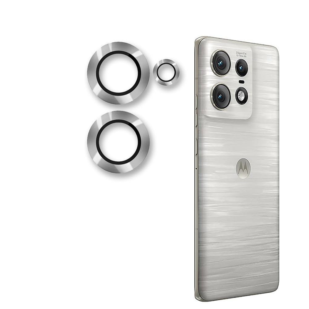 Amazon Brand - Solimo Camera Glass Lens Protector Ring for Motorola Edge 50 Pro Case Friendly with Edge to Edge Coverage and Easy Installation (Silver)