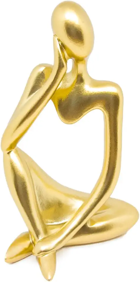 Est?tua Decorativa Figura Pensador Enfeite Mesa Sala Rack Escultura Resina Abstrata Moderno Enfeite Decora??o Casa (Dourado D)