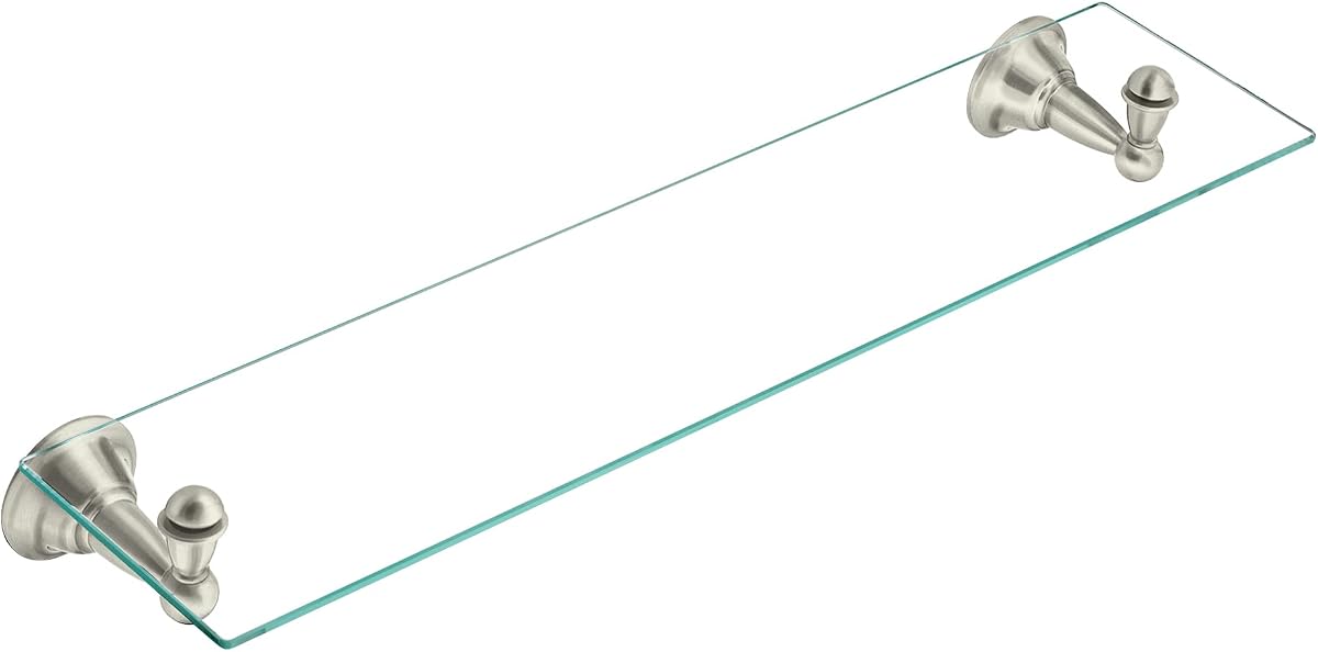 DN6890BN Sage 22.75-Inch Wide x 5-Inch Deep Decorative Glass Bathroom Vanity Shelf, níquel cepillado