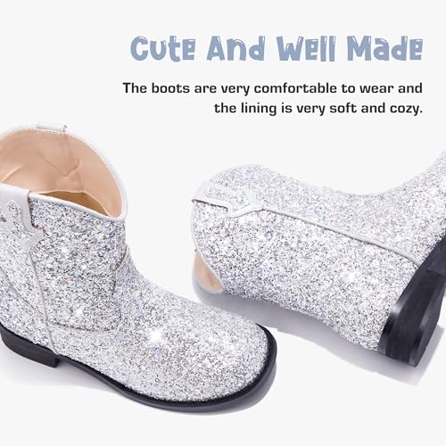 Image of Motasha Toddler Girls Cowgirl Boots Glitter Toddler Cowboy Boot Ankle Girls Boots Little Kids Horse Riding Shoes Party Birthday
