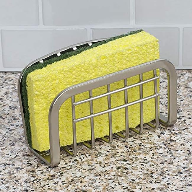 Home Basics Sponge Holder with Suction Cups, Satin Nickel 4.6 x 3 x 2.15