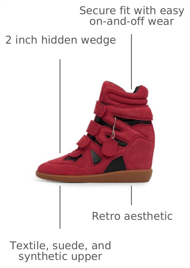 Image of Dsevht Hidden Wedge Sneakers for Women High Top Fashion Sneaker Suede High Heel Platform Tennis Triple Strappy Band Casual Vintage Dressy Comfy Campus Trendy Retro Sneaker
