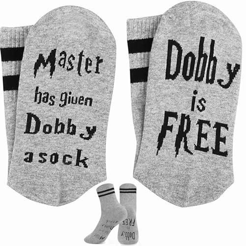 Dobby Socken 2 Paar Anti-Rutsch Baumwolle Geschenke zum Geburtstag Druck Socken Socken Eine Socke dobby frei Socke Unisex - Hellgrau
