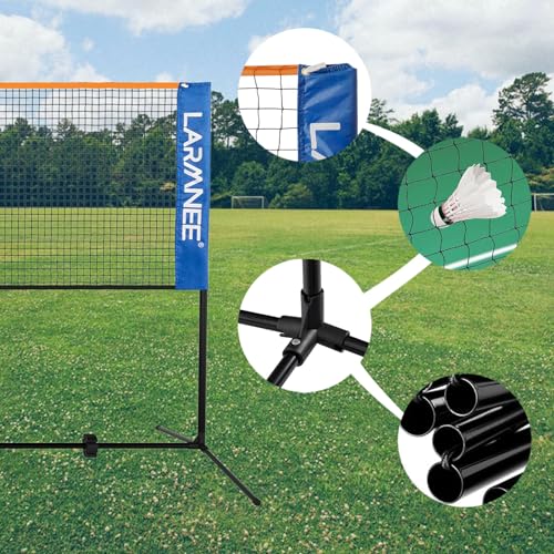 LARMNEE Badminton Netz, 5 m Volleyballnetz, Federballnetz, 3-Fach-Höhenverstellbar 107/120/155cm, Tragbares Set für Tennis, Badminton oder Volleyball, für Garten, Indoor, Outdoor ELC05BN02