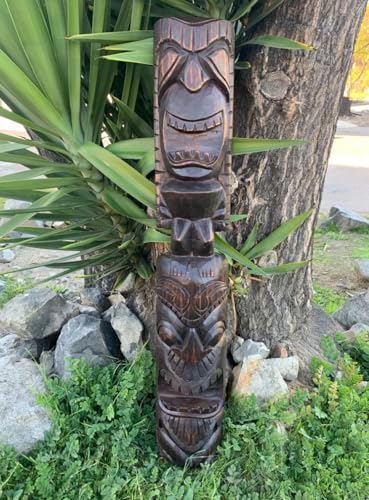 Lono and Kanaloa Hawaiian Tiki Wood Carving Bar Patio Decor 39'x 6'