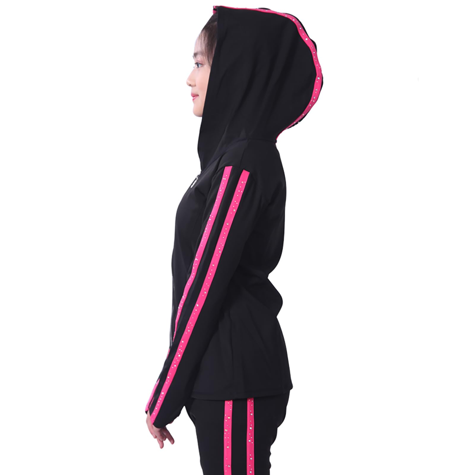 Traje de Entrenamiento de Patinaje Artístico para Mujeres y Niñas Chaquetas con Capucha y Pantalones de Entrenamiento de Patinaje sobre Hielo(Size:XXS,Color:Rosa)