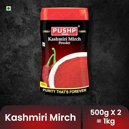Image of Pushp Brand Kashmiri Red Chilli Powder 500g Jar (Pack of 2)
