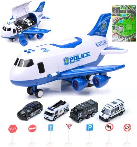 TOYTHRILL Interactive Airplane Toy with Toy Cars - Toy Airplane with Lights, Music, Jet Mist Effect & Play Mat - Battery-Operated, Realistic Design - Engineering & Travel Toys for Boys & Girls Age 3+