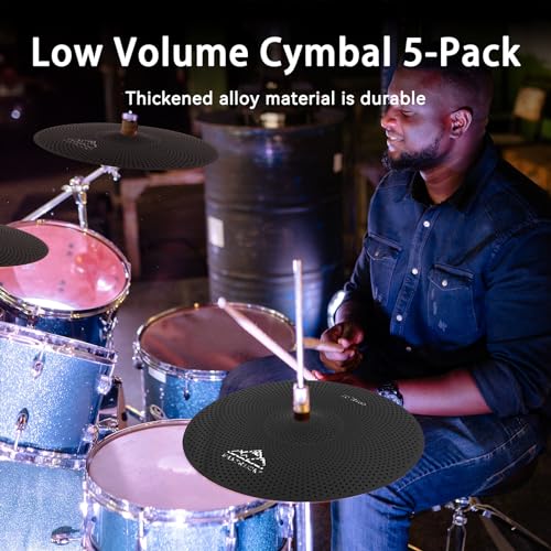 EASTROCK Becken-Set mit geringem Volumen, 5-teiliges Set mit Beckentasche, Filzen – 35,6 cm Hi-Hat, 40,6 cm & 45,7 cm Crash, 50,8 cm Ride (schwarz)