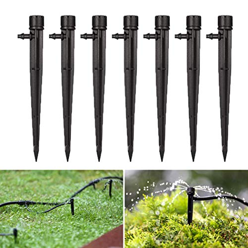 Dualshine 100 Pieces Adjustable 360 Degree Water Flow Irrigation Drippers Ground Insert Type Irrigation Drip Sprinkler for 4mm/7mm Tube Flower Vegetable Herbs Gardens Watering System