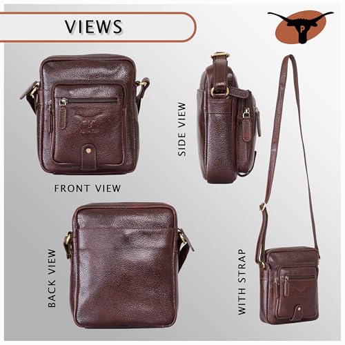 Image of Premium Genuine Leather Messenger Sling Bag for Men & Women - Multipurpose Crossbody Bag with Adjustable Strap & Multiple Pockets for Travel, Office, Work, College & Daily Use