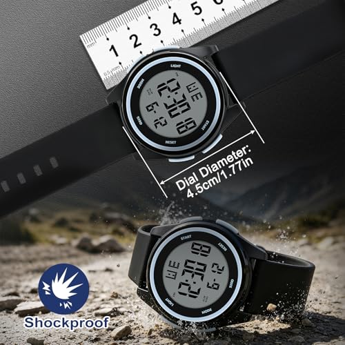 Image of Juboos Digital Watch Men Women 50M Waterproof Sports Military | Large Face Wirstwatch with Stopwatch, Alarm, LED Backlight, 12 /24H, Date, Week, Hourly Chime