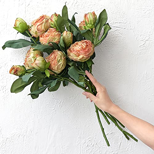 Image of FiveSeasonStuff Vintage Dusty Coral Pink Peonies - Artificial Silk Flowers with Intentional Aged, Naturally Textured Petals, 6 Stems